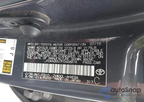 2015 Toyota Prius Two z USA, uszkodzony, nr VIN JTDKN3DU7F0468874